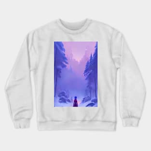 Anime Girl Snowy Forest Christmas Vibe Landscape Crewneck Sweatshirt